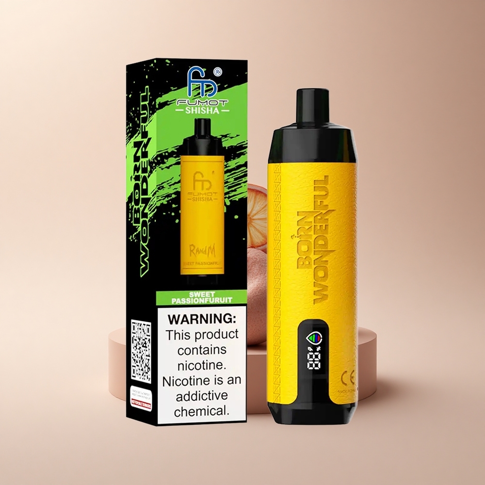 RandM Fumot Shisha 10000 Puffs Süße Passionsfrucht mit LED-Anzeige und 18ml E-Liquid