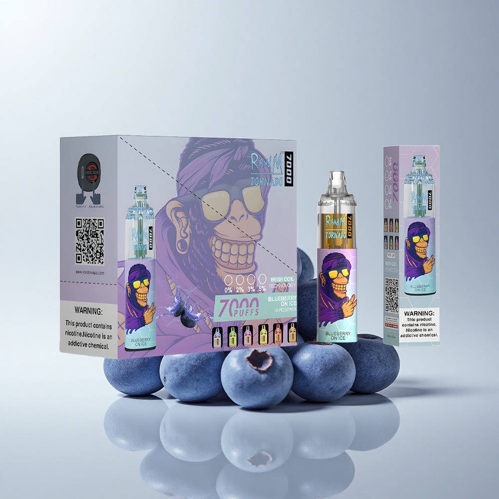 RandM Fumot Tornado 7000 Puffs Blaubeere Auf Eis mit Mesh Coil und RGB Licht