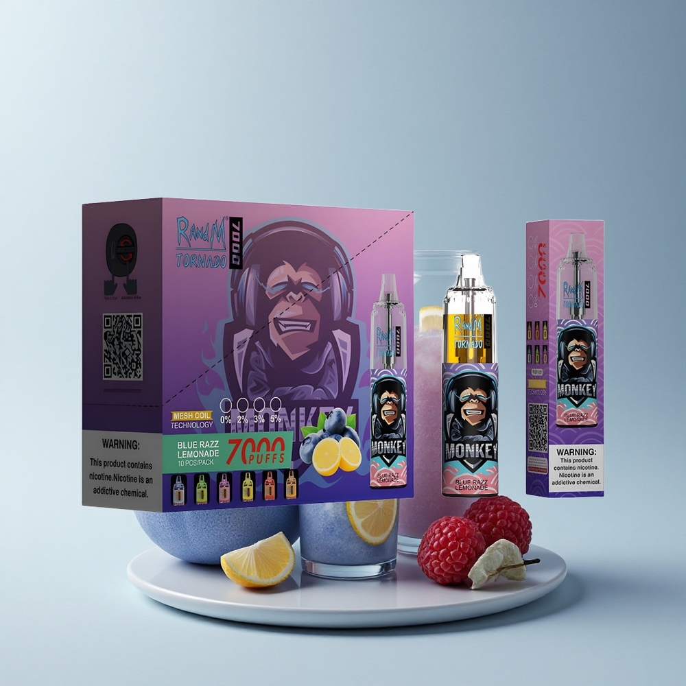 RandM Fumot Tornado 7000 Puffs Blaue Himbeerlimonade mit Mesh Coil und RGB Licht