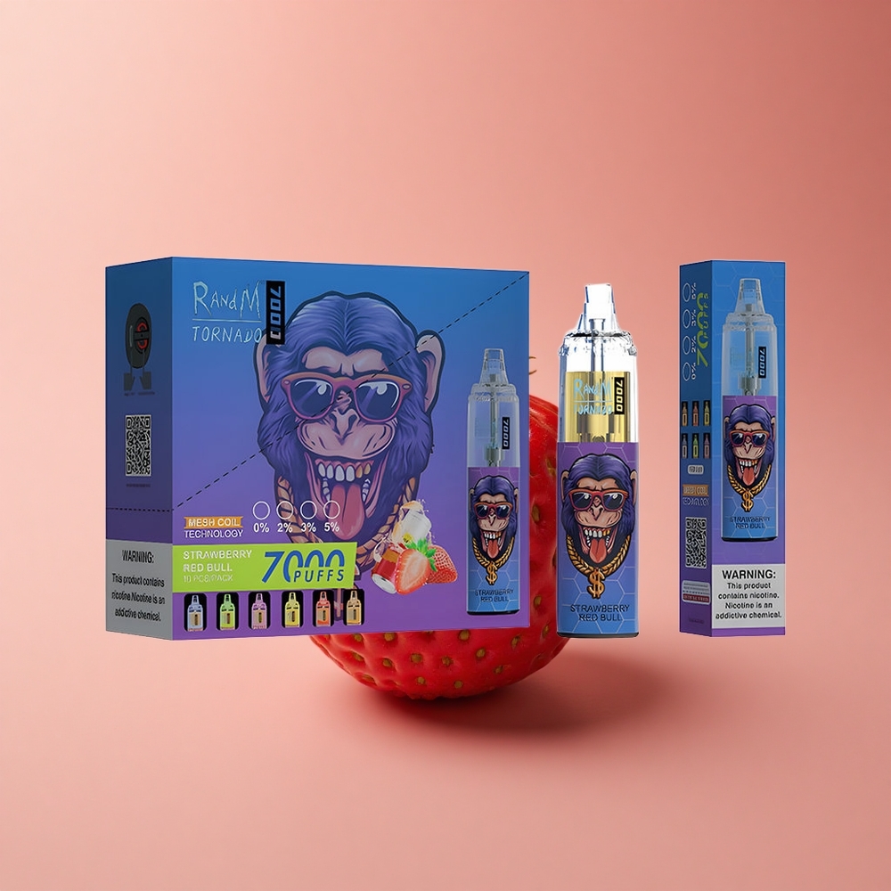 RandM Fumot Tornado 7000 Puffs Erdbeer-Rot 7000 Typ-C Netz RGB