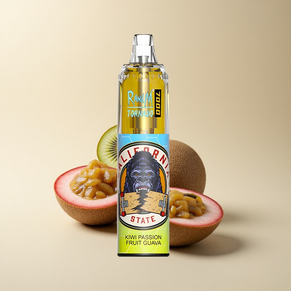 RandM Fumot Tornado 7000 Puffs Passionsfrucht-Guave-Kiwi mit Mesh-Coil und Typ-C-Anschluss