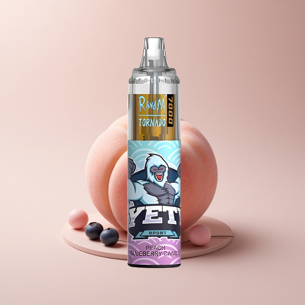 RandM Fumot Tornado 7000 Puffs Pfirsich-Heidelbeer-Zucker mit Typ-C-Port und RGB-Licht