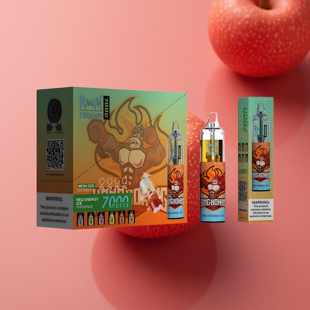 RandM Fumot Tornado 7000 Puffs Rote Energie Eis 850 Mesh Typ-C