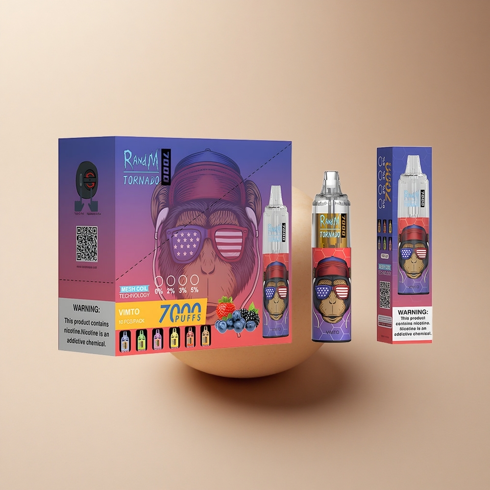 RandM Fumot Tornado 7000 Puffs Vimto Wirbelwind 7000 Hübe Netzspule Typ-C Port