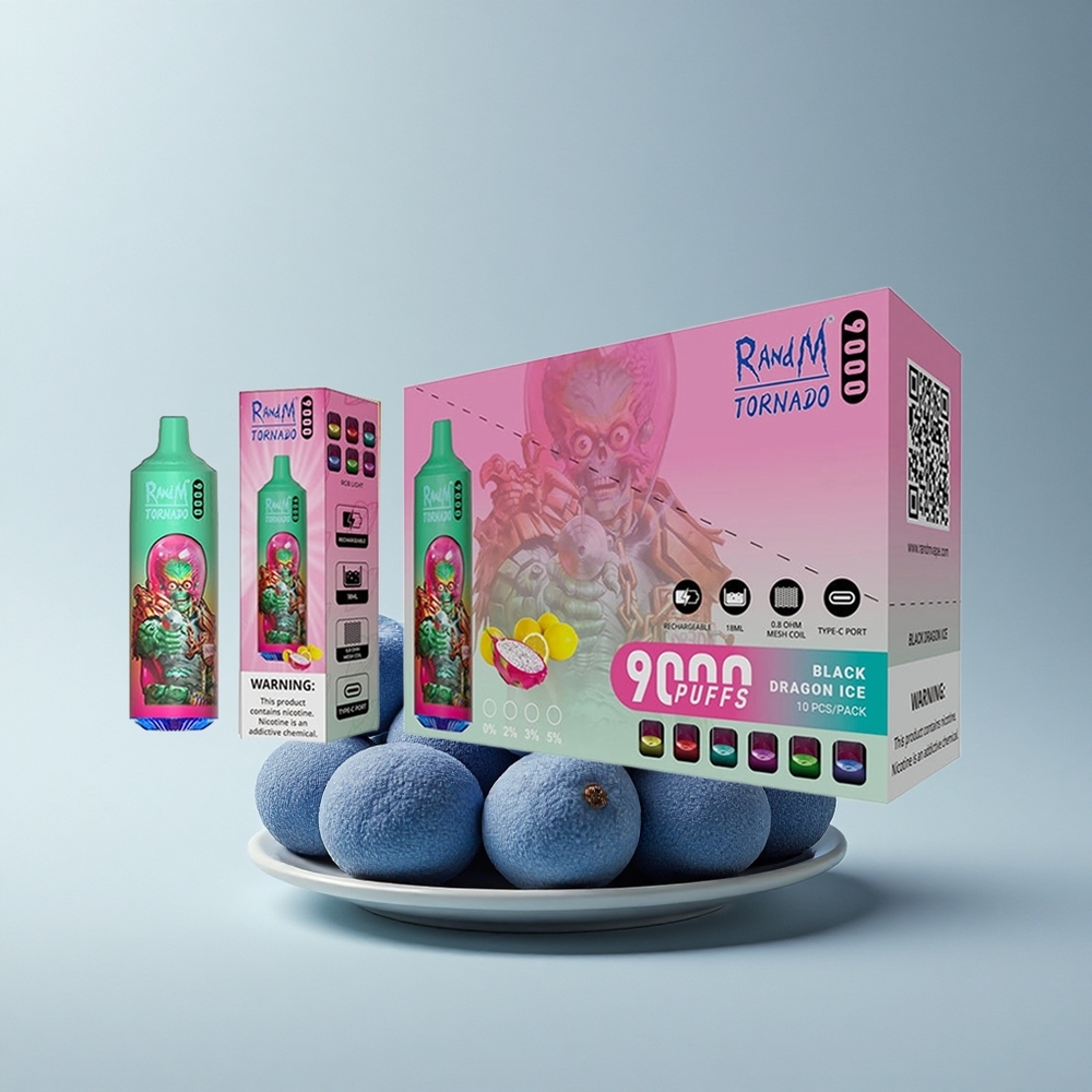 RandM Fumot Tornado 9000 Puffs Blauer Himbeer Kush Mesh 18 mL RGB