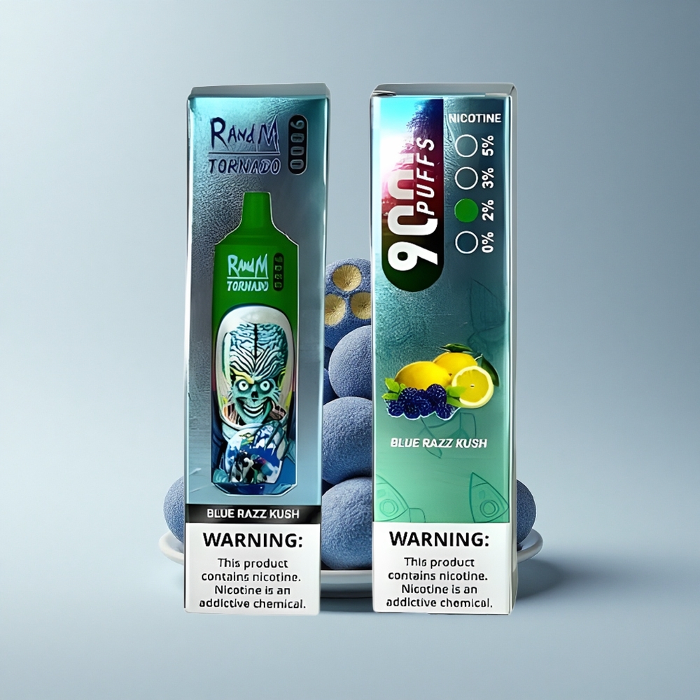 RandM Fumot Tornado 9000 Puffs Blauer Himbeer Kush Mesh 18 mL RGB