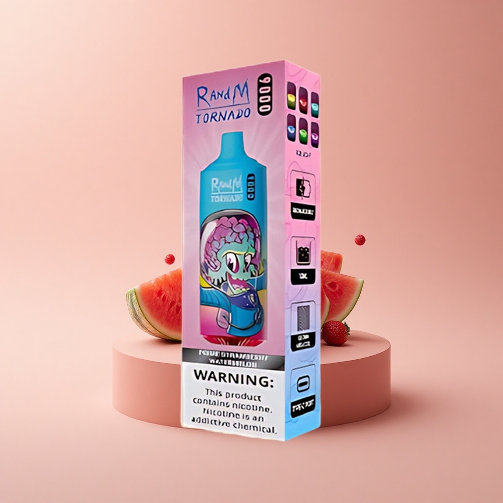 RandM Fumot Tornado 9000 Puffs Erdbeer-Wassermelone Prime mit Mesh Coil und RGB-Display
