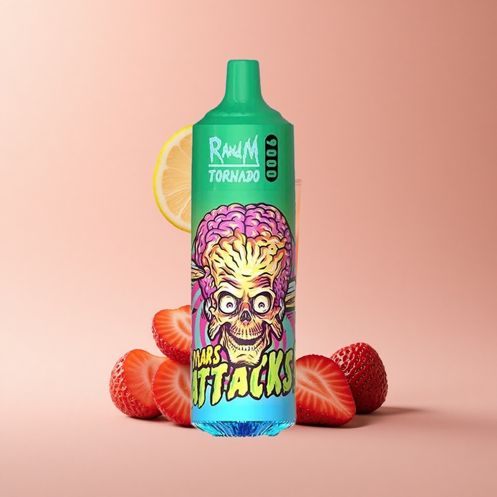 RandM Fumot Tornado 9000 Puffs Erdbeer-Zitronenlimonade mit Mesh Coil und RGB Display
