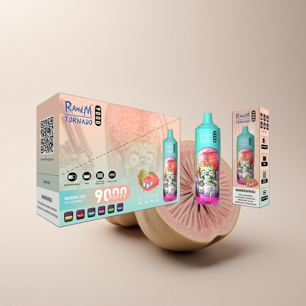 RandM Fumot Tornado 9000 Puffs Guava-Eis mit Mesh-Coil und RGB-Display