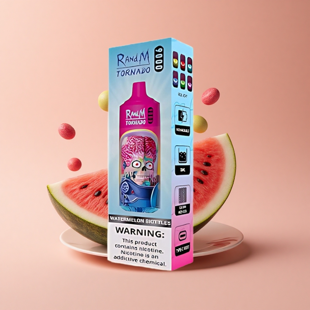RandM Fumot Tornado 9000 Puffs Wassermelonen-Skittles mit Mesh Coil und 54 Aromen