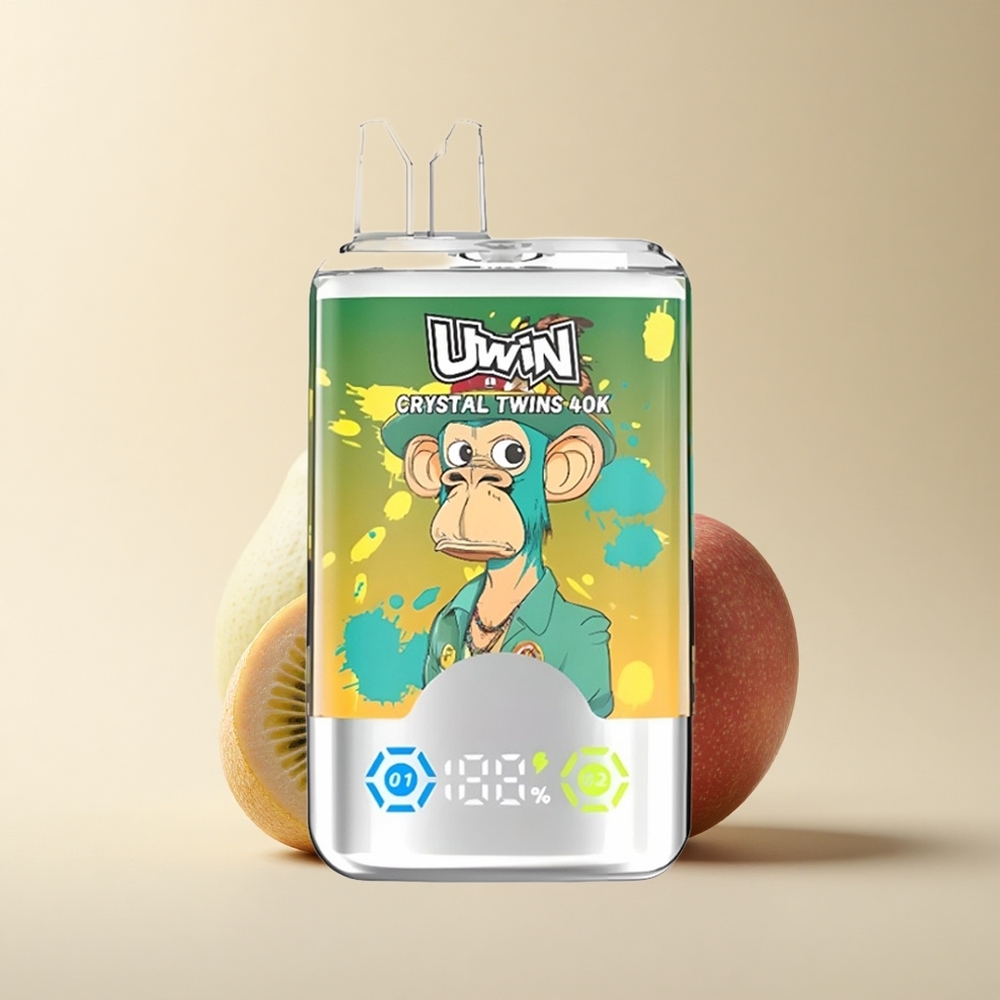 Uwin Crystal Twins 40000 Puffs Kiwi-Passionsfrucht-Guava-Zwei-Apfel 32ml Zwei Geschmacksrichtungen Typ-C