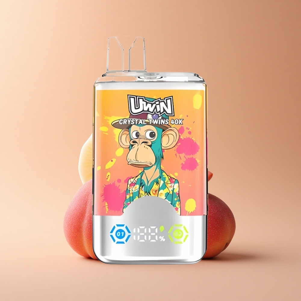 Uwin Crystal Twins 40000 Puffs Pfirsich-Mango-Ananas Red Bull mit zwei Geschmacksrichtungen und wiederaufladbarem Design