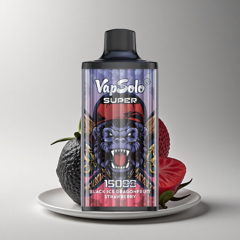 Vapsolo Super 15000 Puffs Schwarzeis-Drachenfrucht-Erdbeere 850mAh Typ-C