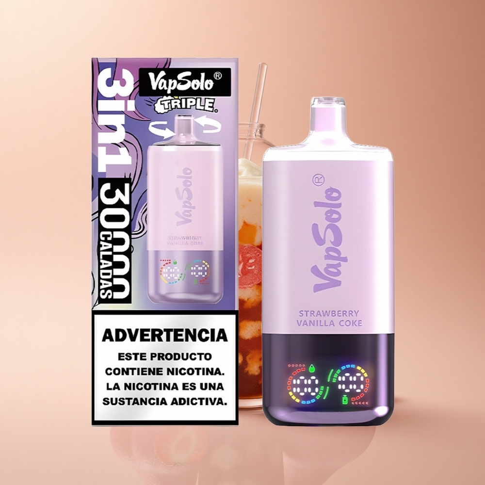 Vapsolo Triple 30000 Puffs Erdbeer Vanille Cola mit 40ml E-Liquid und 30000 Puffs