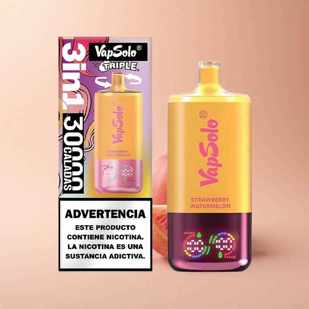 Vapsolo Triple 30000 Puffs Erdbeer-Wassermelone  Zitrone-Pfirsich Typ-C 40ml 20mg/ml