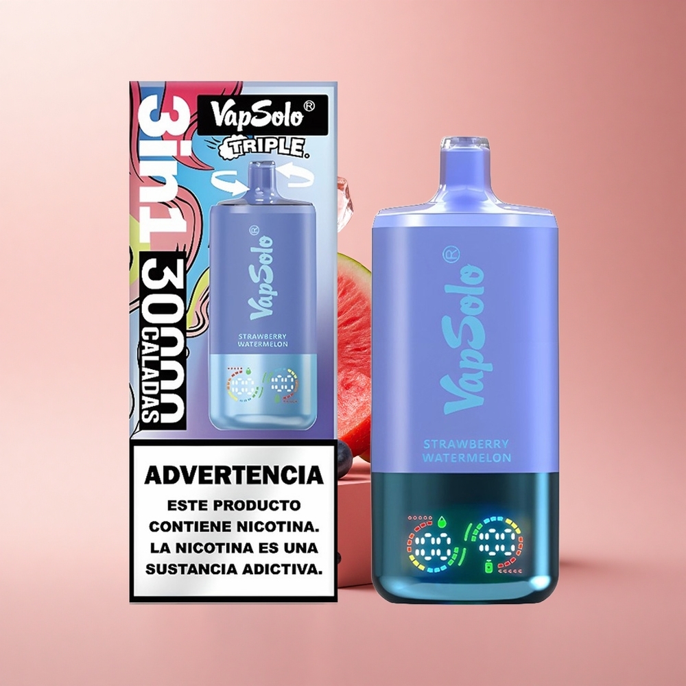 Vapsolo Triple 30000 Puffs Erdbeer-Wassermelone-Blaubeer-Eis mit 40ml E-Liquid und Typ-C-Ladung