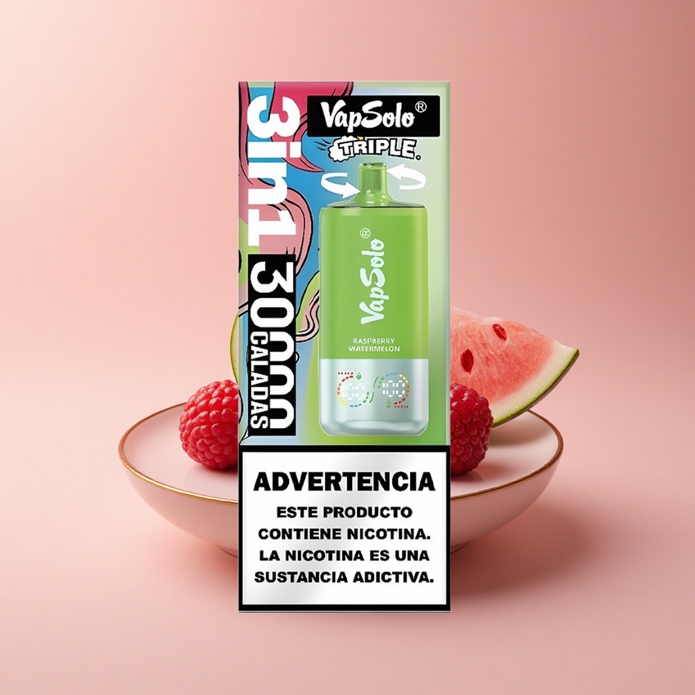 Vapsolo Triple 30000 Puffs Himbeer-Wassermelone Typ-C 40ml 3-Tank